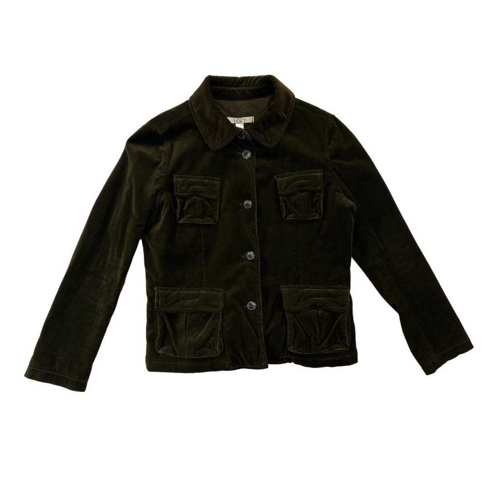 LOFT Ann Taylor Jacket L Olive Green Y2K Velvet Quilted Lining GilmoreGirls